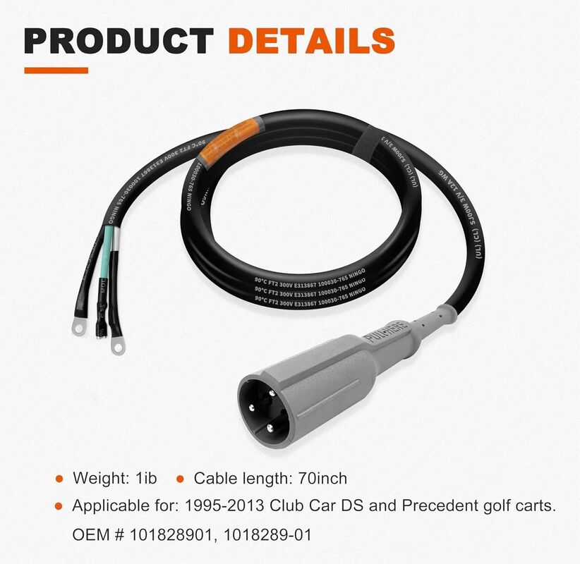Club Car Charger Cord, 48V Charger Plug DC Cord Plug-130 in, Suitable for 1995-2013 Club Car Ds Precedent Golf Cart, OEM# 101828901, 1018289-01